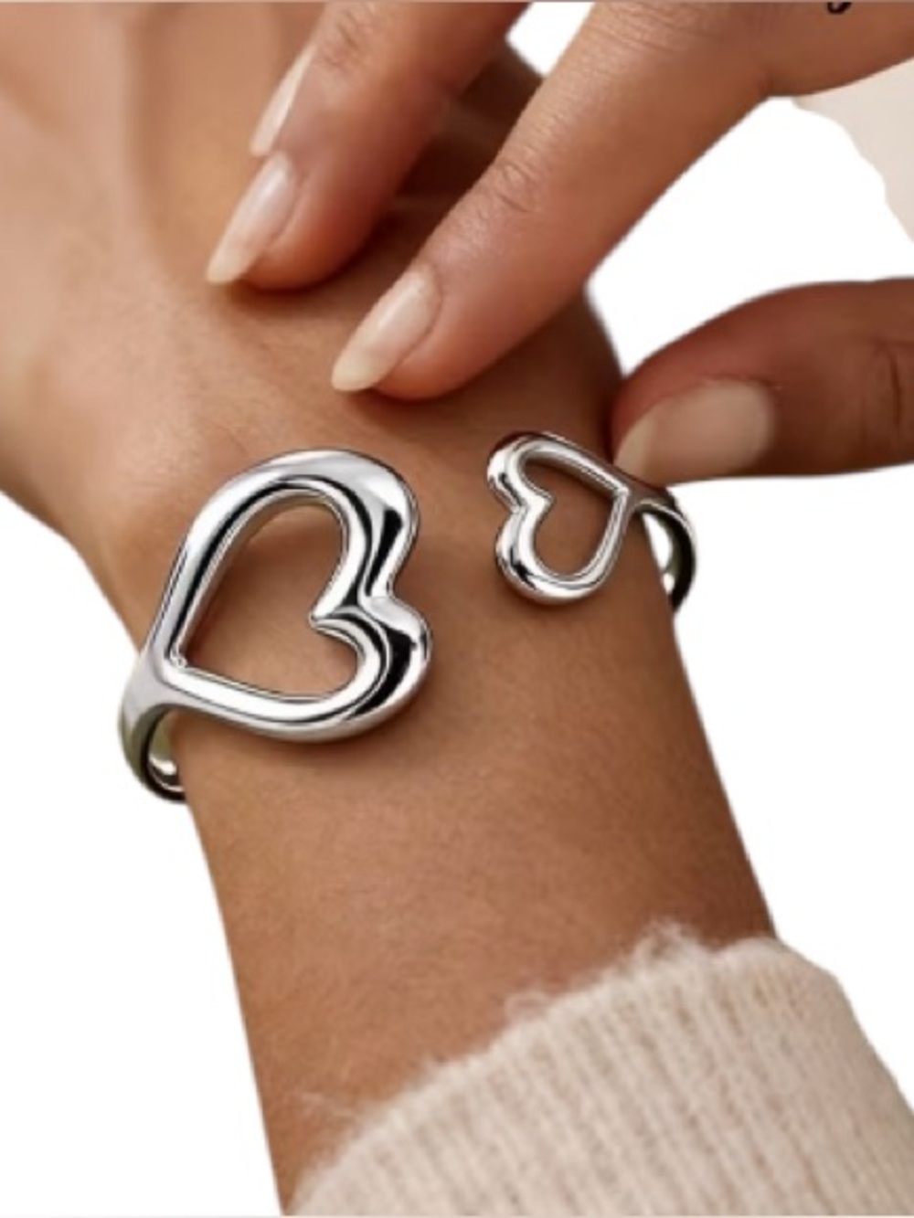 Silver Open Heart Cuff Bracelet